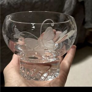 Lenox Crystal Votive Candle Holder Etched Butterflies Bowl Springtime 3-1/2”